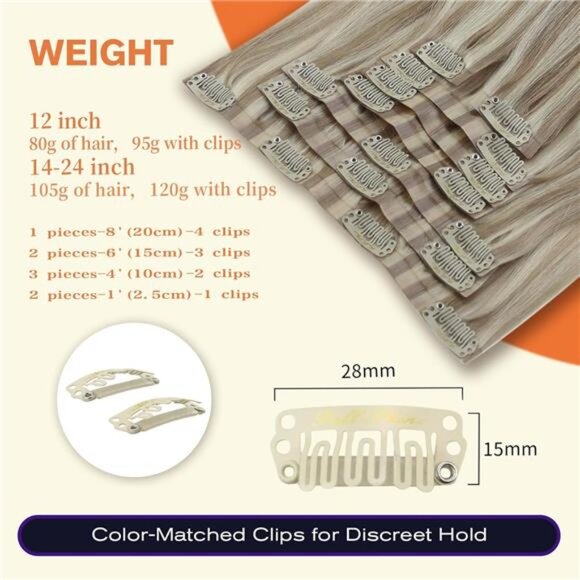 Full Shine Ash Blonde Clip in Extensions Human Hair 22 Inch Pu Weft Real Hair - Picture 3 of 7